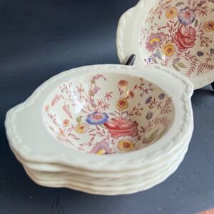 Vtg Vernon Kilns Chintz Lug Soup Bowls Set 6 Vernonware Hand Painted Cottagecore